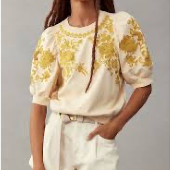 Anthropologie Embroidered Puff Sleeve Sweater XS - Picture 2 of 8